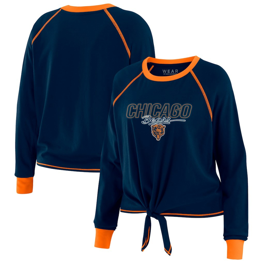 Chicago Bears WEAR by Erin Andrews Women's Tie-Front Long Sleeve T-Shirt Navy