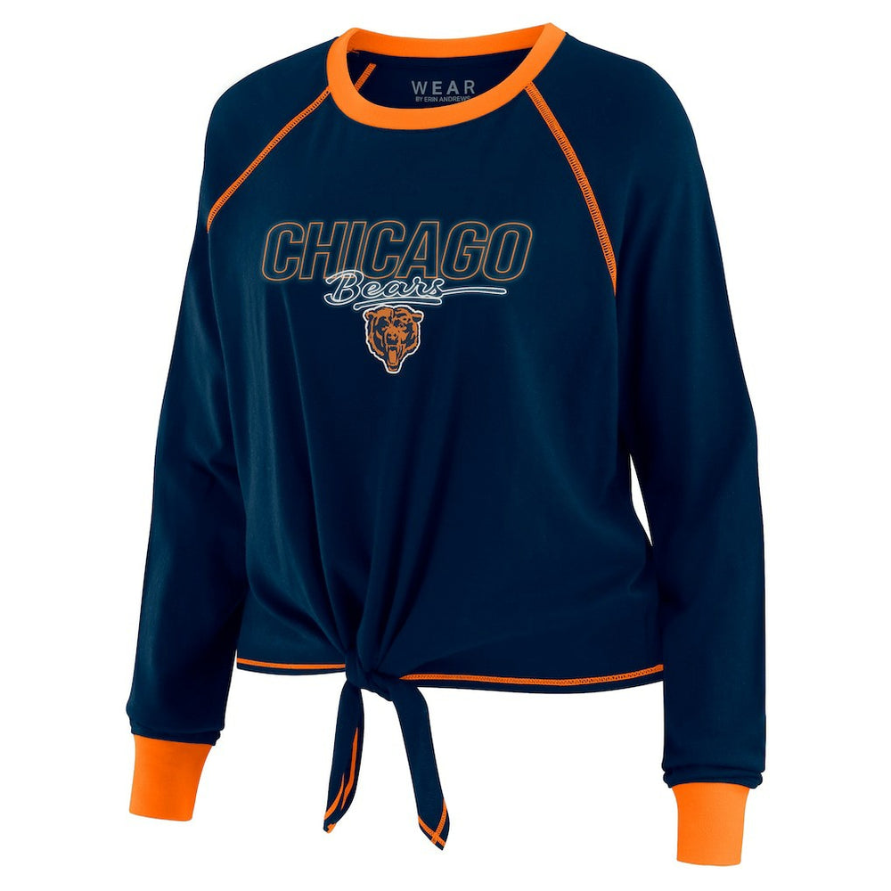 Chicago Bears WEAR by Erin Andrews Women's Tie-Front Long Sleeve T-Shirt Navy