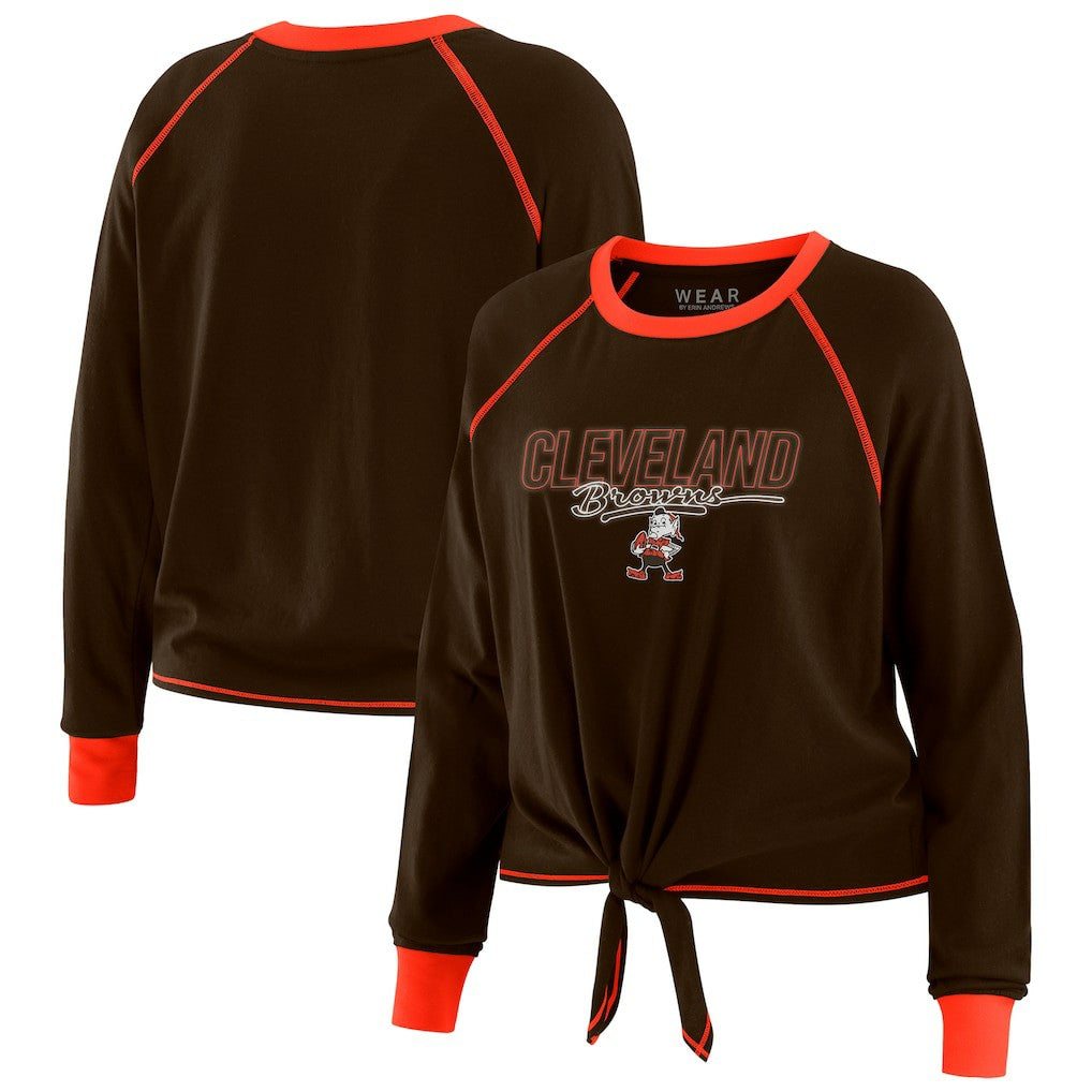 Cleveland Browns WEAR by Erin Andrews Women's Tie-Front Long Sleeve T-Shirt Brown