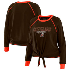 Cleveland Browns WEAR by Erin Andrews Women's Tie-Front Long Sleeve T-Shirt Brown