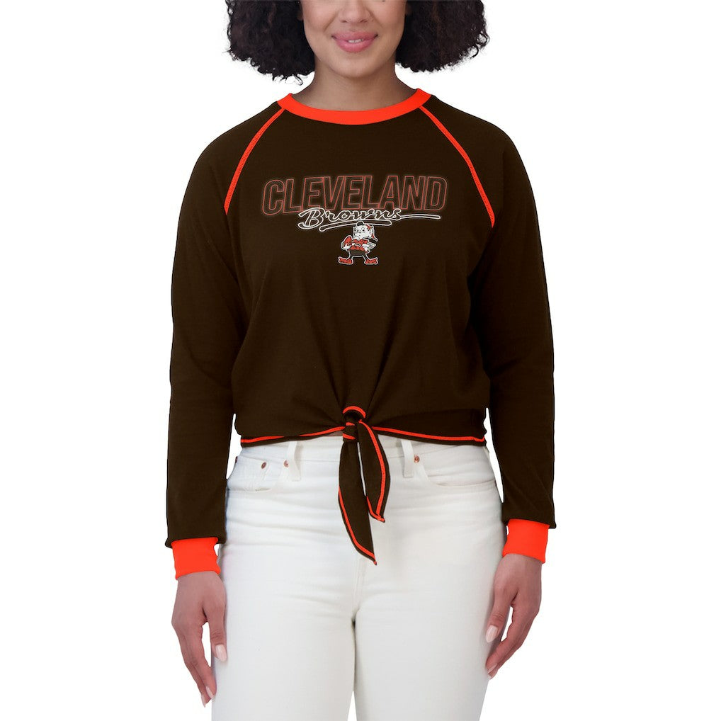 Cleveland Browns WEAR by Erin Andrews Women's Tie-Front Long Sleeve T-Shirt Brown