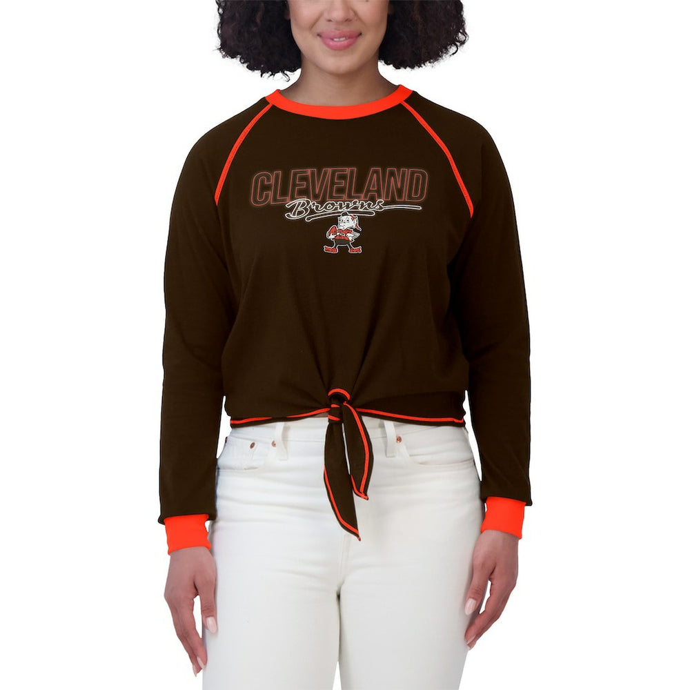 Cleveland Browns WEAR by Erin Andrews Women's Tie-Front Long Sleeve T-Shirt Brown