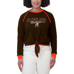 Cleveland Browns WEAR by Erin Andrews Women's Tie-Front Long Sleeve T-Shirt Brown