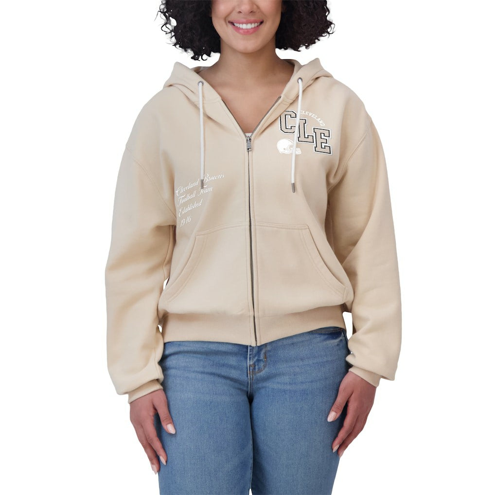 Cleveland Browns WEAR by Erin Andrews Women's Tonal Full-Zip Hoodie Oatmeal