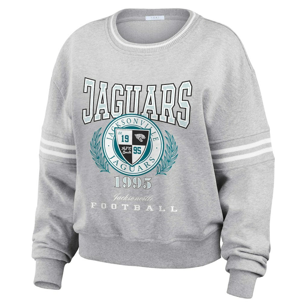 Jacksonville Jaguars WEAR by Erin Andrews Women's Cropped Pullover Sweatshirt Heather Gray