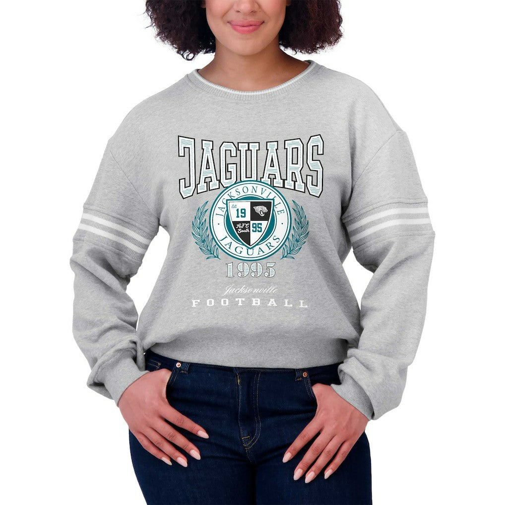 Jacksonville Jaguars WEAR by Erin Andrews Women's Cropped Pullover Sweatshirt Heather Gray