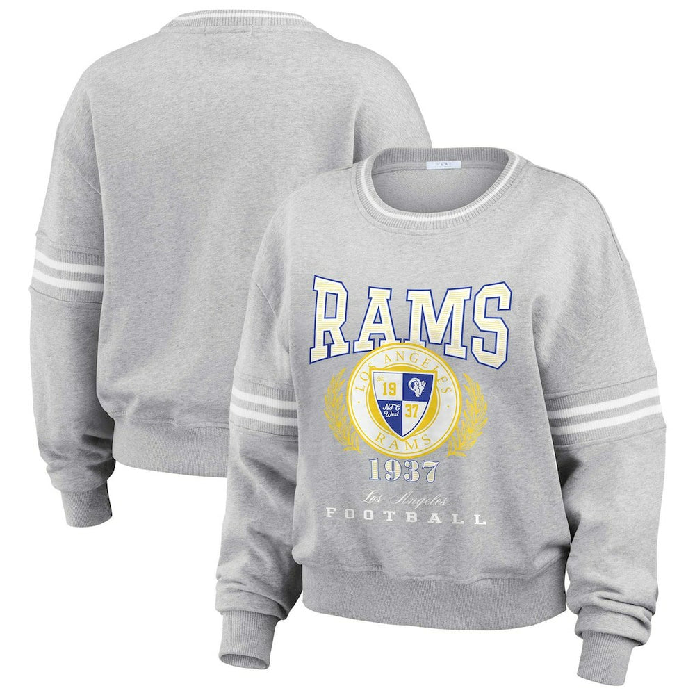 Los Angeles Rams WEAR by Erin Andrews Women's Cropped Pullover Sweatshirt Heather Gray