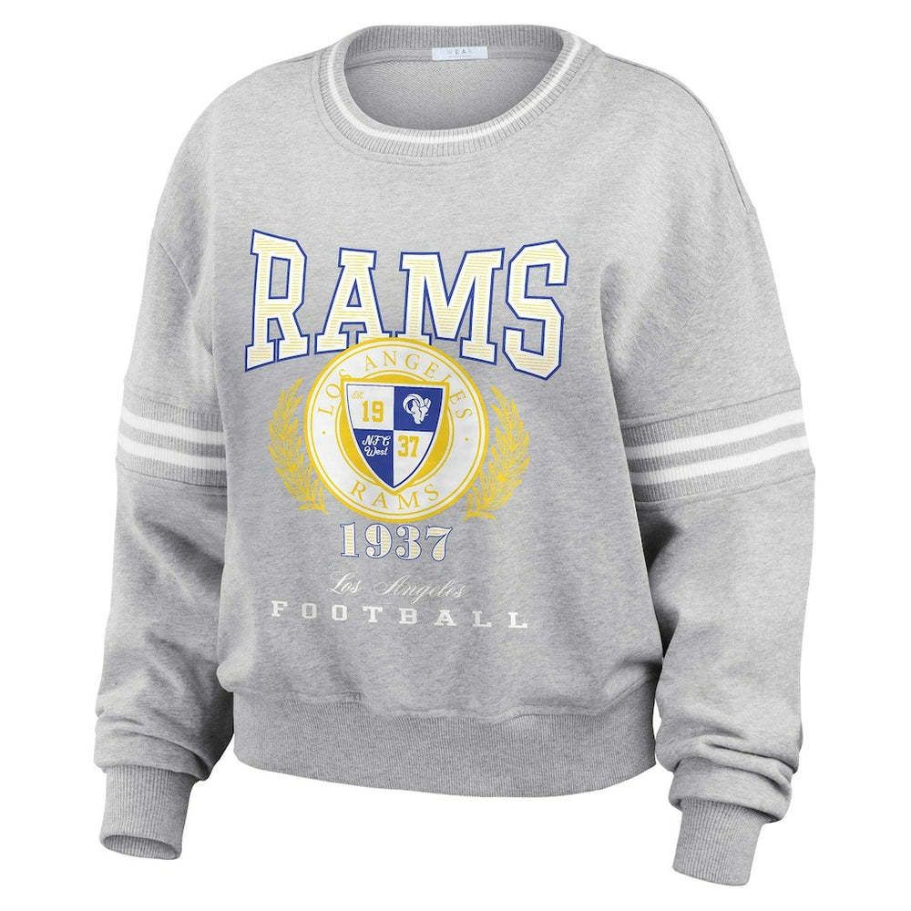 Los Angeles Rams WEAR by Erin Andrews Women's Cropped Pullover Sweatshirt Heather Gray