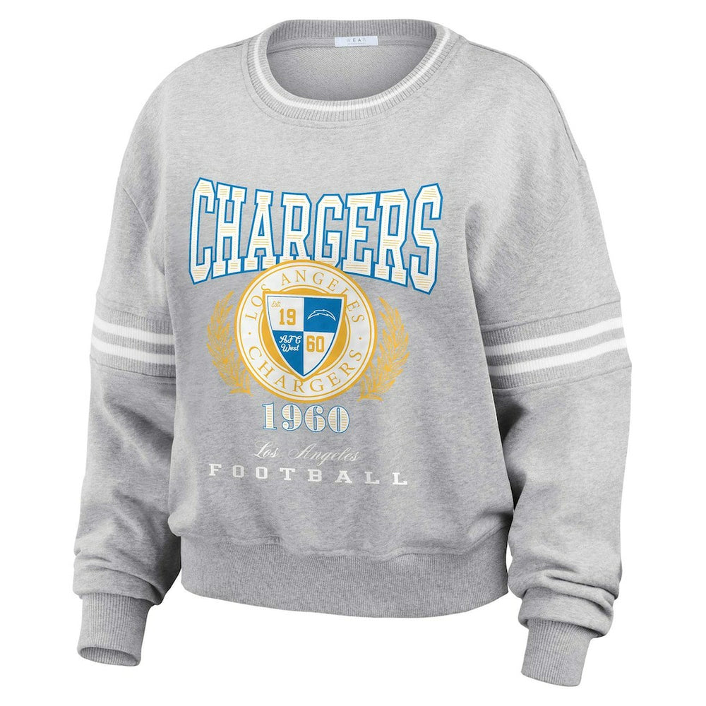 Los Angeles Chargers WEAR by Erin Andrews Women's Cropped Pullover Sweatshirt Heather Gray