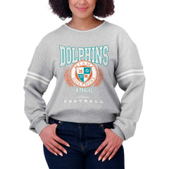 Miami Dolphins WEAR by Erin Andrews Women's Cropped Pullover Sweatshirt Heather Gray