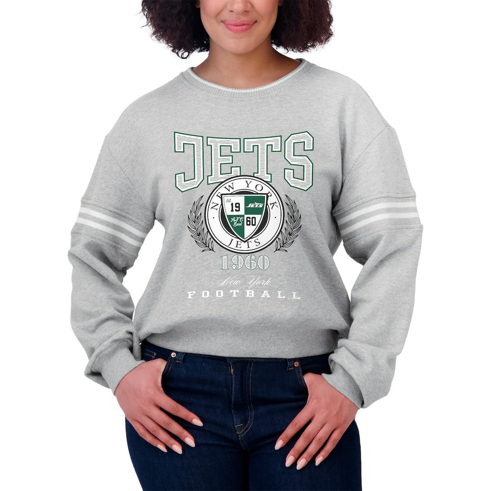 New York Jets WEAR by Erin Andrews Women's Crest Cropped Pullover Sweatshirt Heather Gray