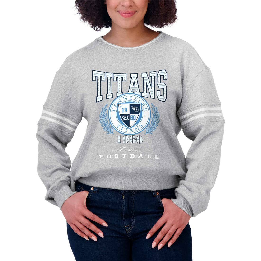 Tennessee Titans WEAR by Erin Andrews Women's Cropped Pullover Sweatshirt Heather Gray