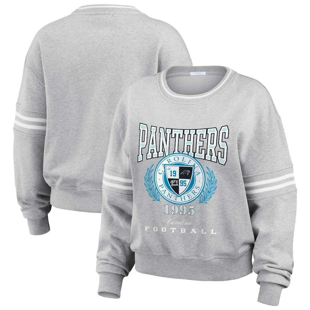 Carolina Panthers WEAR by Erin Andrews Women's Cropped Pullover Sweatshirt Heather Gray
