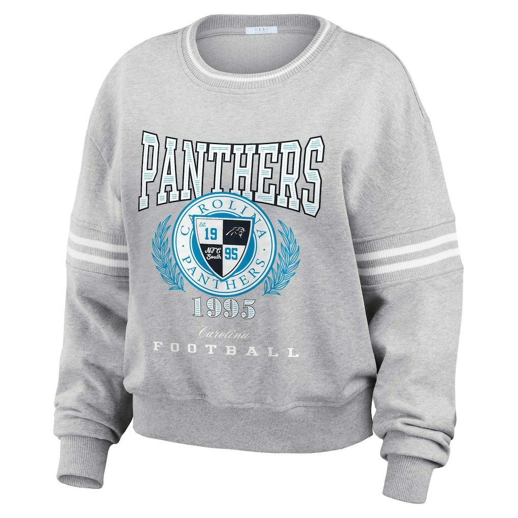 Carolina Panthers WEAR by Erin Andrews Women's Cropped Pullover Sweatshirt Heather Gray