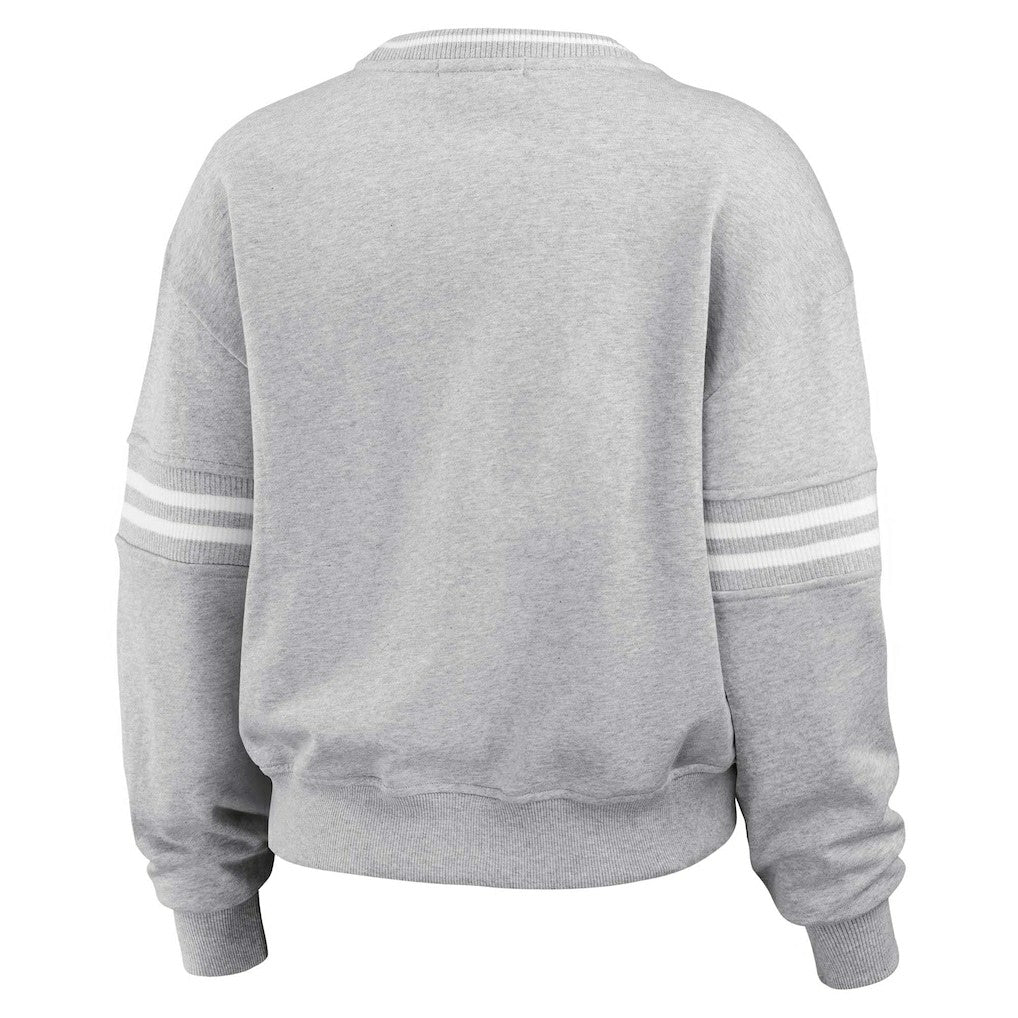 Carolina Panthers WEAR by Erin Andrews Women's Cropped Pullover Sweatshirt Heather Gray