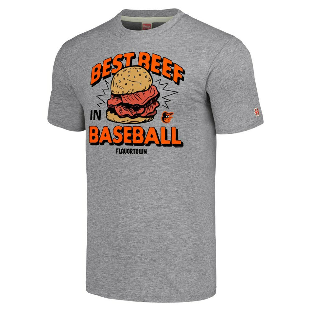 Baltimore Orioles MLB x Guy Fieri’s Flavortown Unisex Tri-Blend T-Shirt - Gray T-shirts