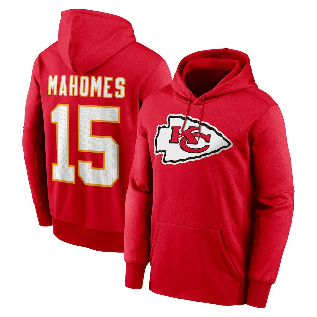 Patrick Mahomes Kansas City Chiefs Player Name & Number Therma Hoodie Red