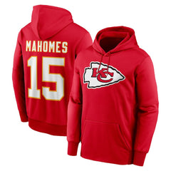 Patrick Mahomes Kansas City Chiefs Player Name & Number Therma Hoodie Red