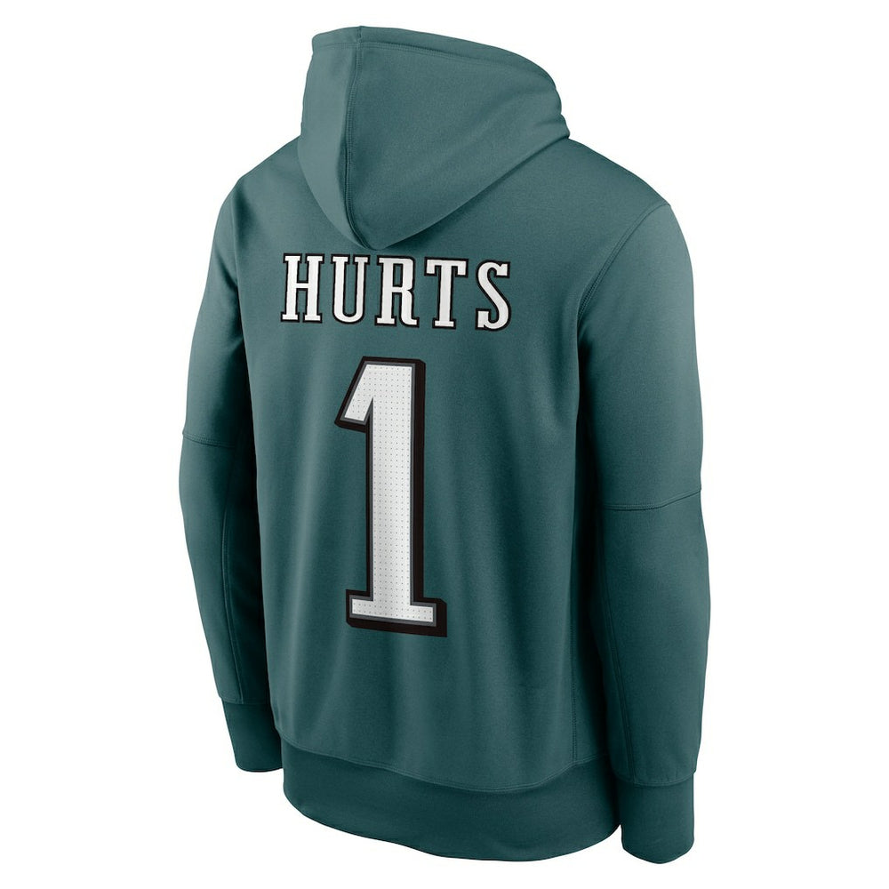 Jalen Hurts Philadelphia Eagles Player Name & Number Therma Hoodie Midnight Green