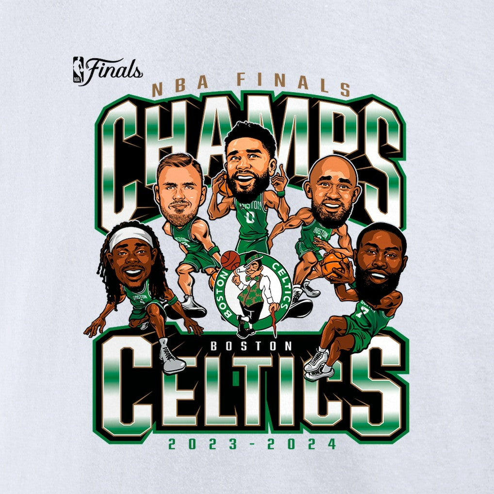 Boston Celtics 2024 NBA Finals Champions Pull Up Jumper Caricature T-Shirt White