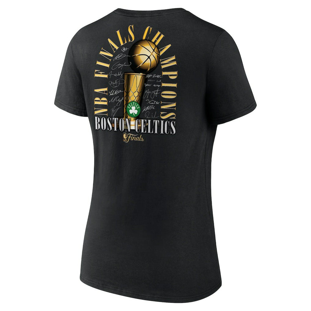 Boston Celtics Women's 2024 NBA Finals Champions Fade Away Jumper Roster Signature V-Neck T-Shirt Black