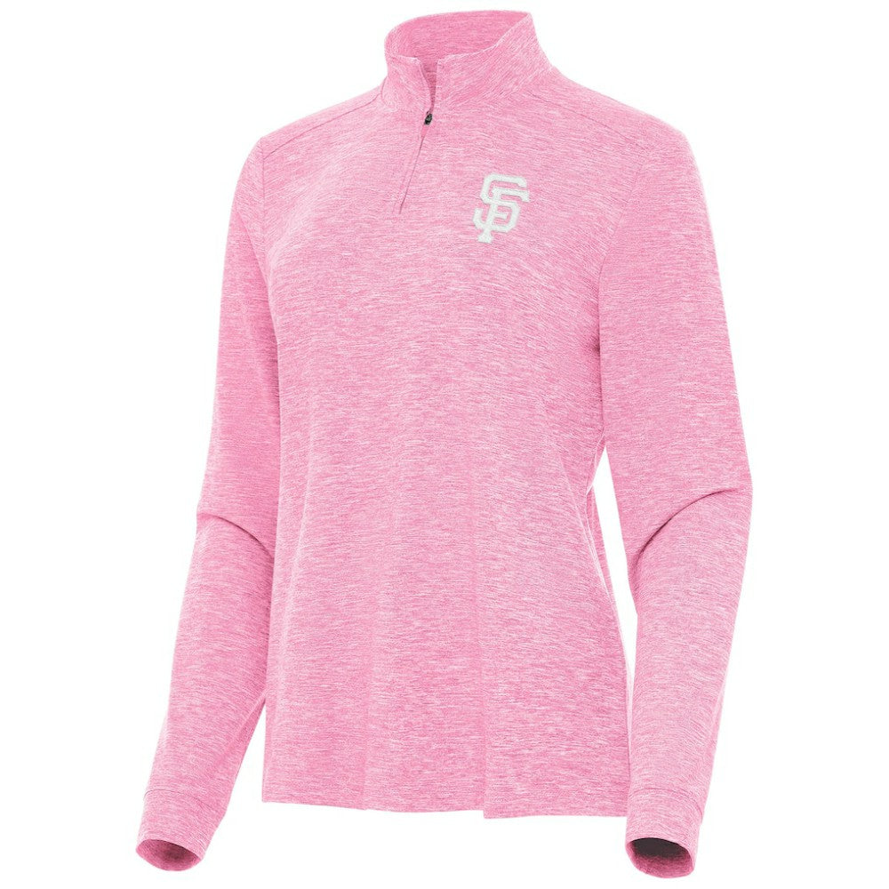 San Francisco Giants Antigua Women's Mentor Lightweight Mock Neck Quarter-Zip Top - Pink Tops
