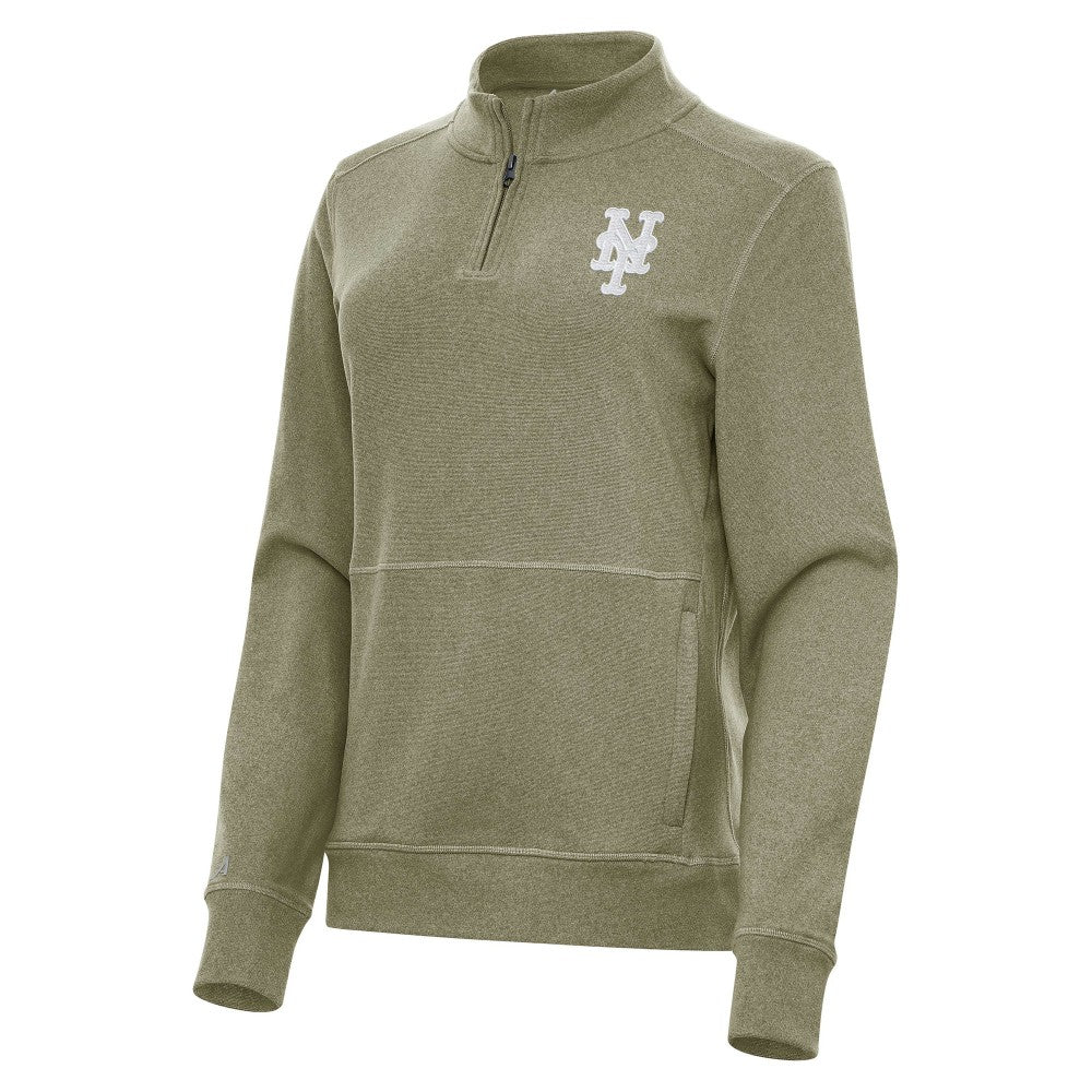 New York Mets Antigua Women's Crush Quarter-Zip Jacket - Olive Jackets