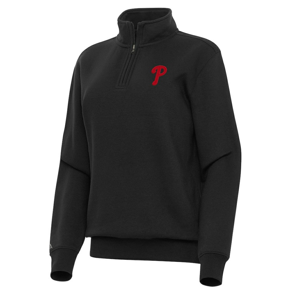 Philadelphia Phillies Antigua Women's Victory Quarter-Zip Sweatshirt - Black Sweatshirts