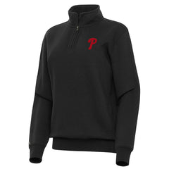 Philadelphia Phillies Antigua Women's Victory Quarter-Zip Sweatshirt - Black Sweatshirts