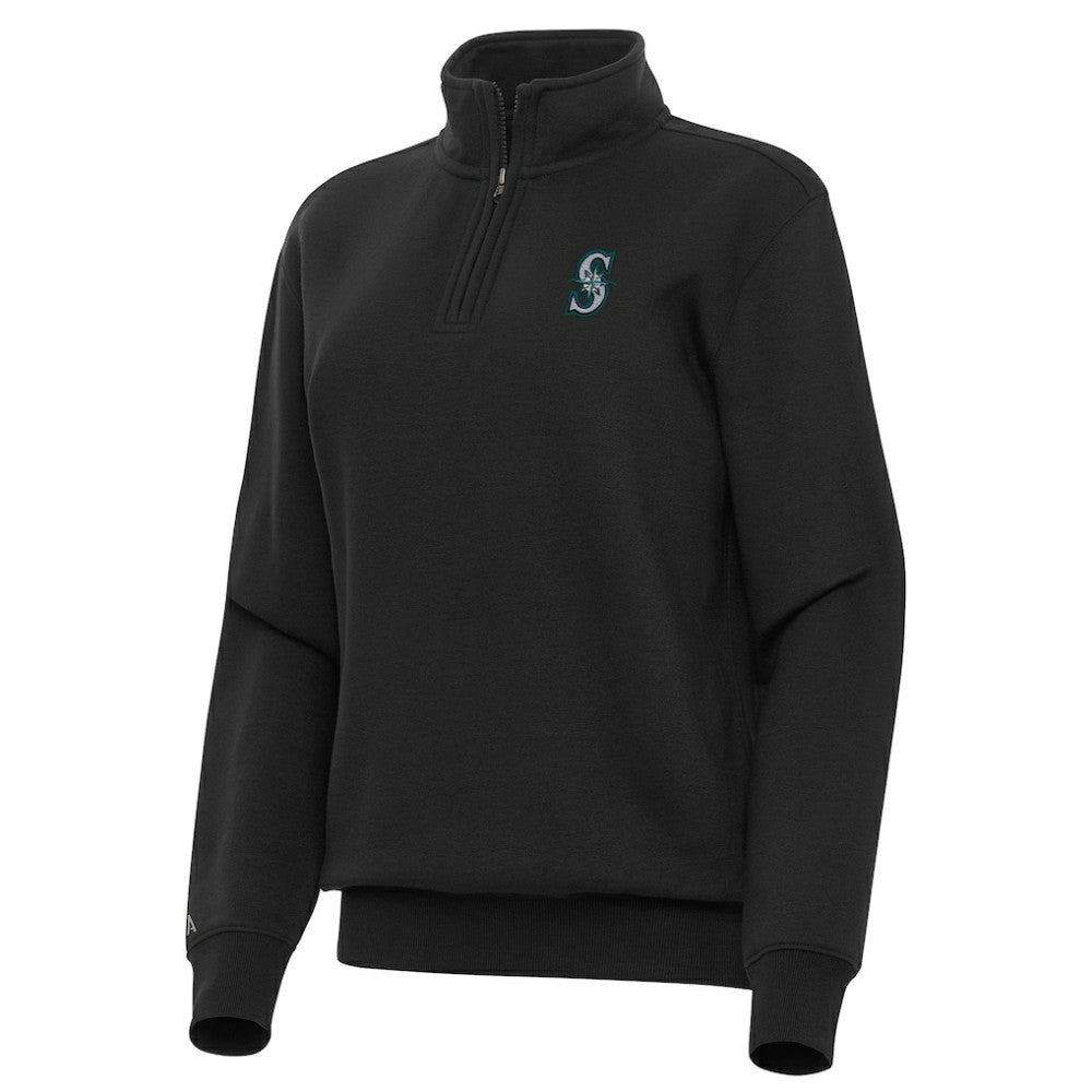 Seattle Mariners Antigua Women's Victory Quarter-Zip Sweatshirt - Black Sweatshirts