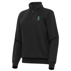 Seattle Mariners Antigua Women's Victory Quarter-Zip Sweatshirt - Black Sweatshirts