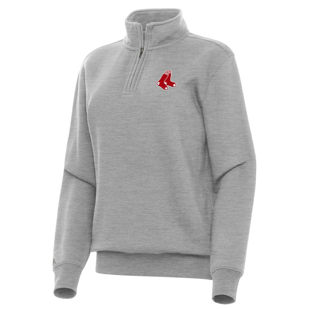 Boston Red Sox Antigua Women's Victory Quarter-Zip Sweatshirt - Heather Gray Sweatshirts