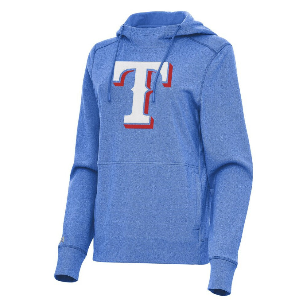 Texas Rangers Antigua Women's Justice Pullover Hoodie - Heather Light Blue Hoodies