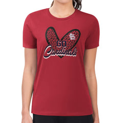 St. Louis Cardinals G-III 4Her by Carl Banks Women's Super-Slim Fit Lightweight Leopard Heart T-Shirt - Red T-shirts