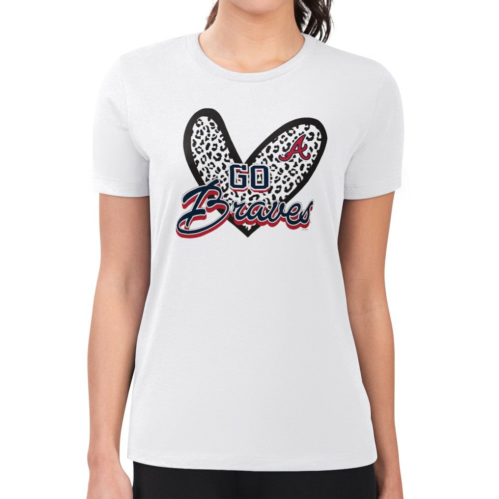 Atlanta Braves G-III 4Her by Carl Banks Women's Super-Slim Fit Lightweight Leopard Heart T-Shirt - White T-shirts