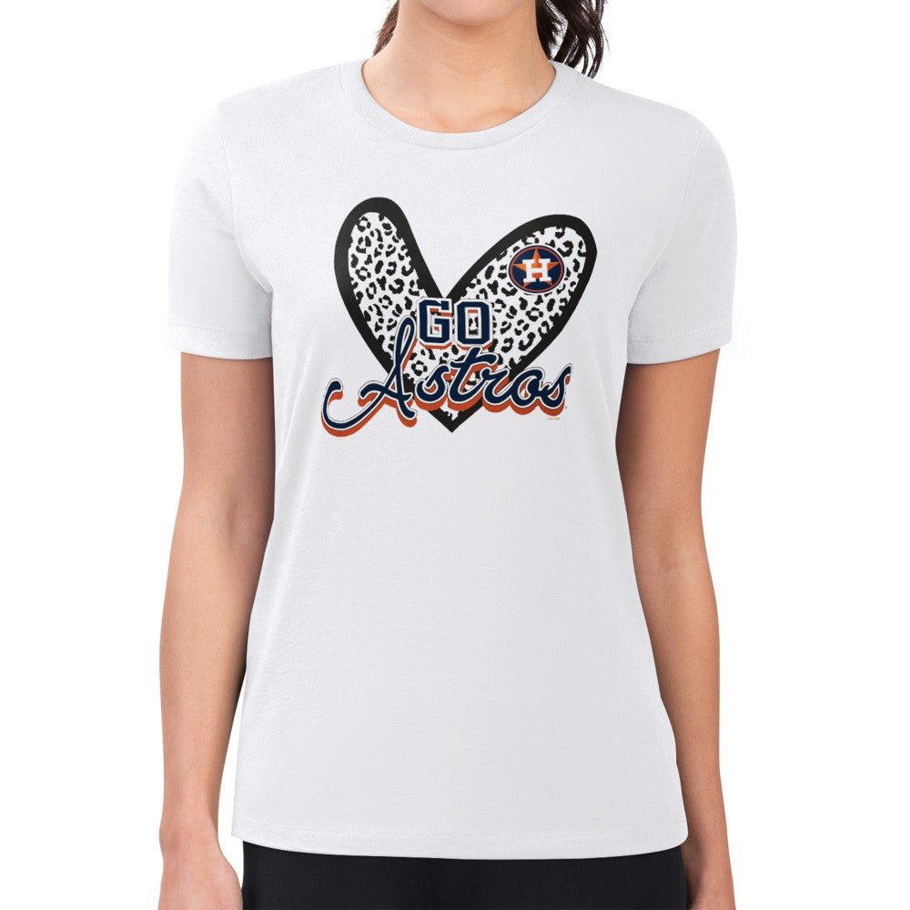 Houston Astros G-III 4Her by Carl Banks Women's Super-Slim Fit Lightweight Leopard Heart T-Shirt - White T-shirts