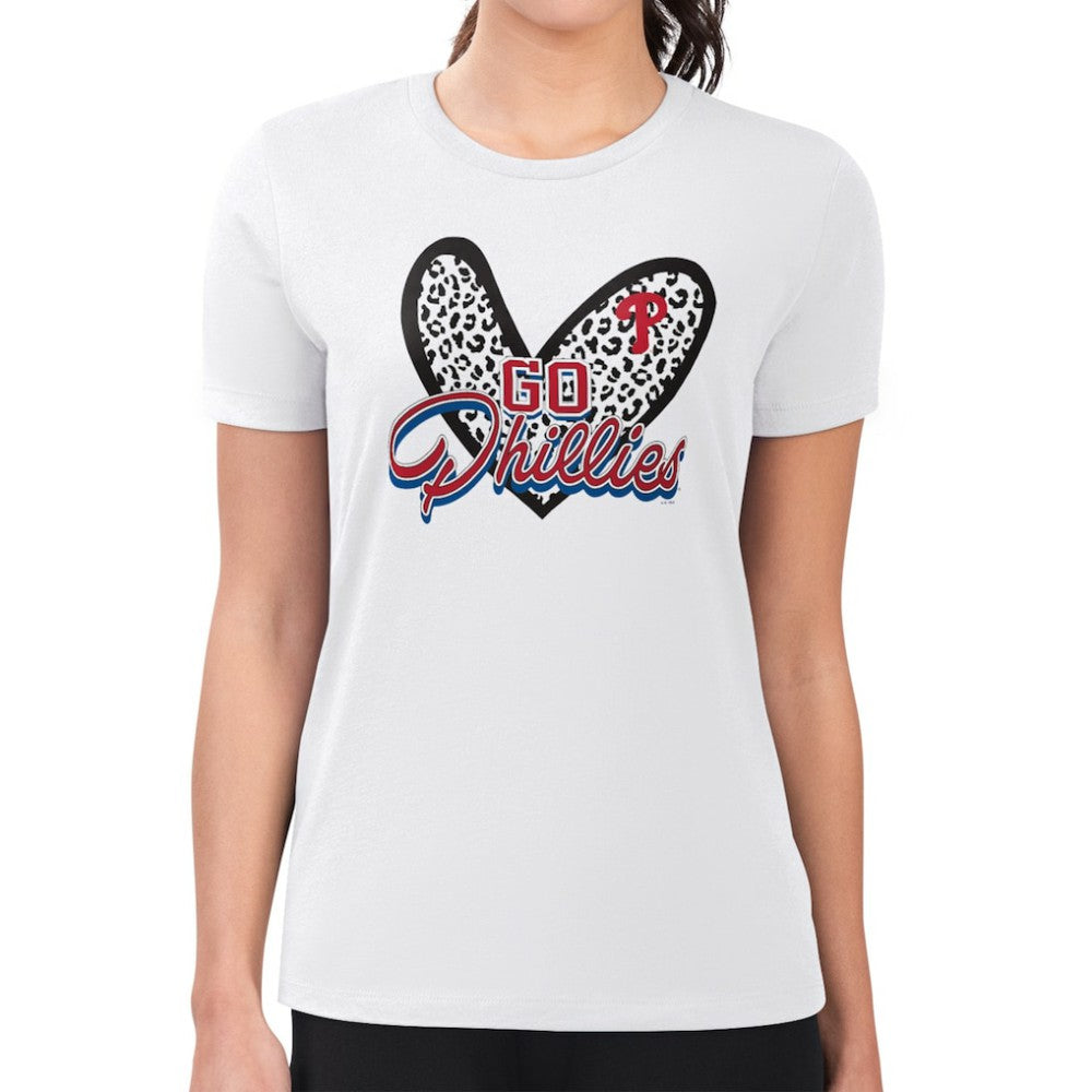 Philadelphia Phillies G-III 4Her by Carl Banks Women's Super-Slim Fit Lightweight Leopard Heart T-Shirt - White T-shirts