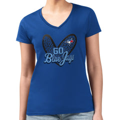 Toronto Blue Jays G-III 4Her by Carl Banks Women's Super-Slim Fit Lightweight Leopard Heart V-Neck T-Shirt - Royal T-shirts