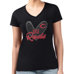 Cincinnati Reds G-III 4Her by Carl Banks Women's Super-Slim Fit Lightweight Leopard Heart V-Neck T-Shirt - Black T-shirts