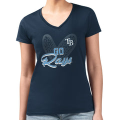 Tampa Bay Rays G-III 4Her by Carl Banks Women's Super-Slim Fit Lightweight Leopard Heart V-Neck T-Shirt - Navy T-shirts