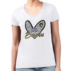 Milwaukee Brewers G-III 4Her by Carl Banks Women's Super-Slim Fit Lightweight Leopard Heart V-Neck T-Shirt - White T-shirts