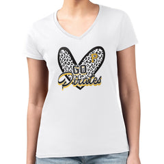 Pittsburgh Pirates G-III 4Her by Carl Banks Women's Super-Slim Fit Lightweight Leopard Heart V-Neck T-Shirt - White T-shirts