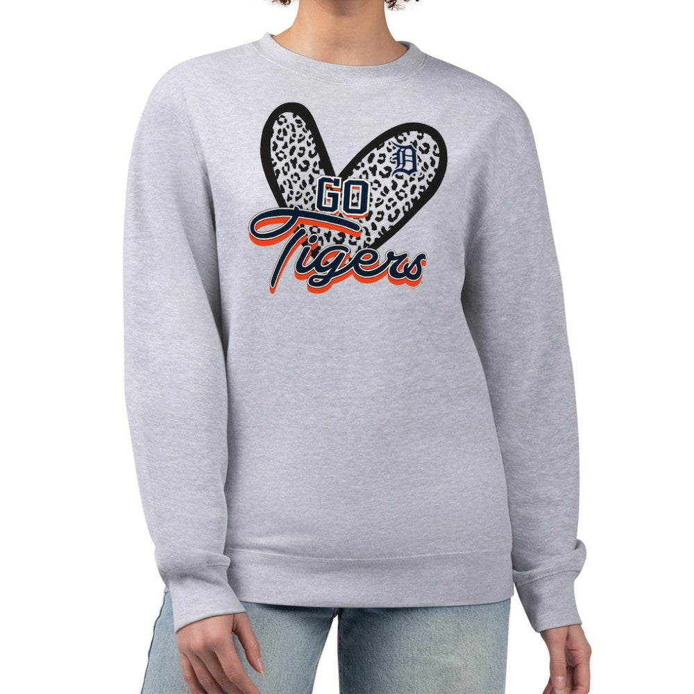Detroit Tigers G-III 4Her by Carl Banks Women's Leopard Heart Pullover Sweatshirt - Heather Gray Pullover