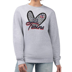 Minnesota Twins G-III 4Her by Carl Banks Women's Leopard Heart Pullover Sweatshirt - Heather Gray Pullover