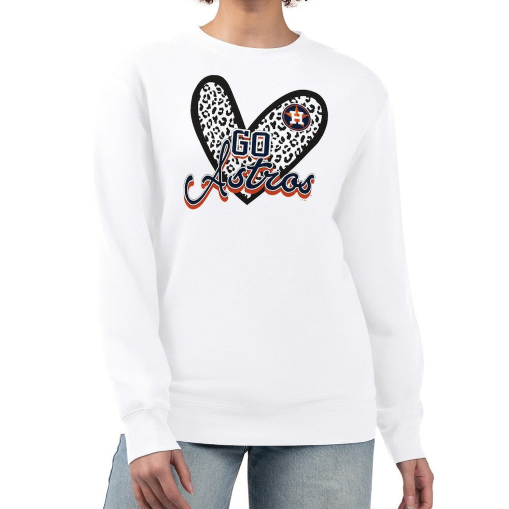 Houston Astros G-III 4Her by Carl Banks Women's Leopard Heart Pullover Sweatshirt - White Pullover