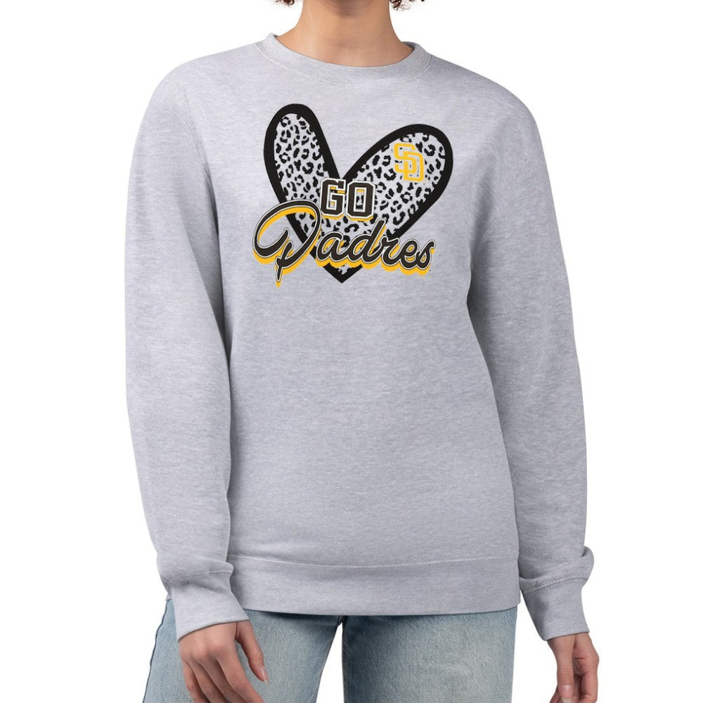 San Diego Padres G-III 4Her by Carl Banks Women's Leopard Heart Pullover Sweatshirt - Heather Gray Pullover