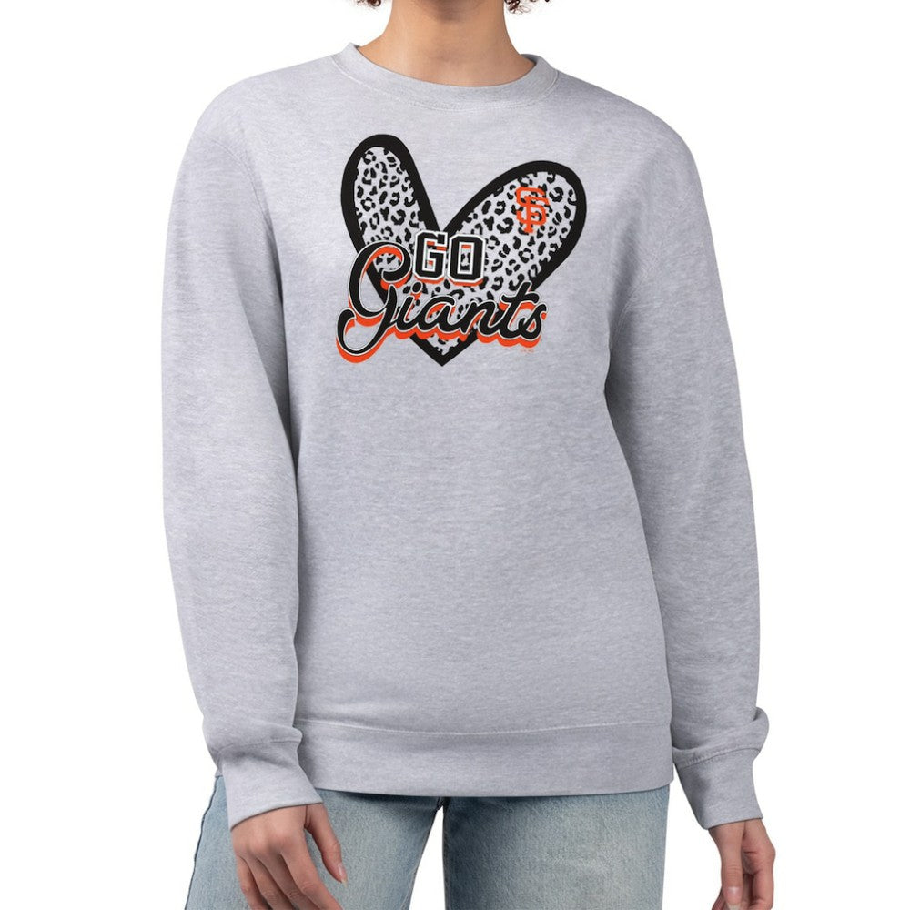 San Francisco Giants G-III 4Her by Carl Banks Women's Leopard Heart Pullover Sweatshirt - Heather Gray Pullover