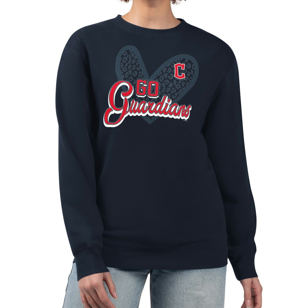 Cleveland Guardians G-III 4Her by Carl Banks Women's Leopard Heart Pullover Sweatshirt - Navy Pullover