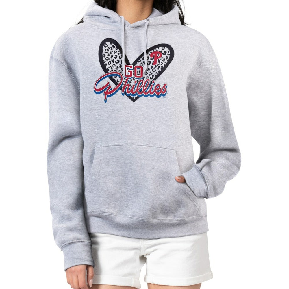 Philadelphia Phillies G-III 4Her by Carl Banks Women's Leopard Heart Pullover Hoodie - Heather Gray Hoodies