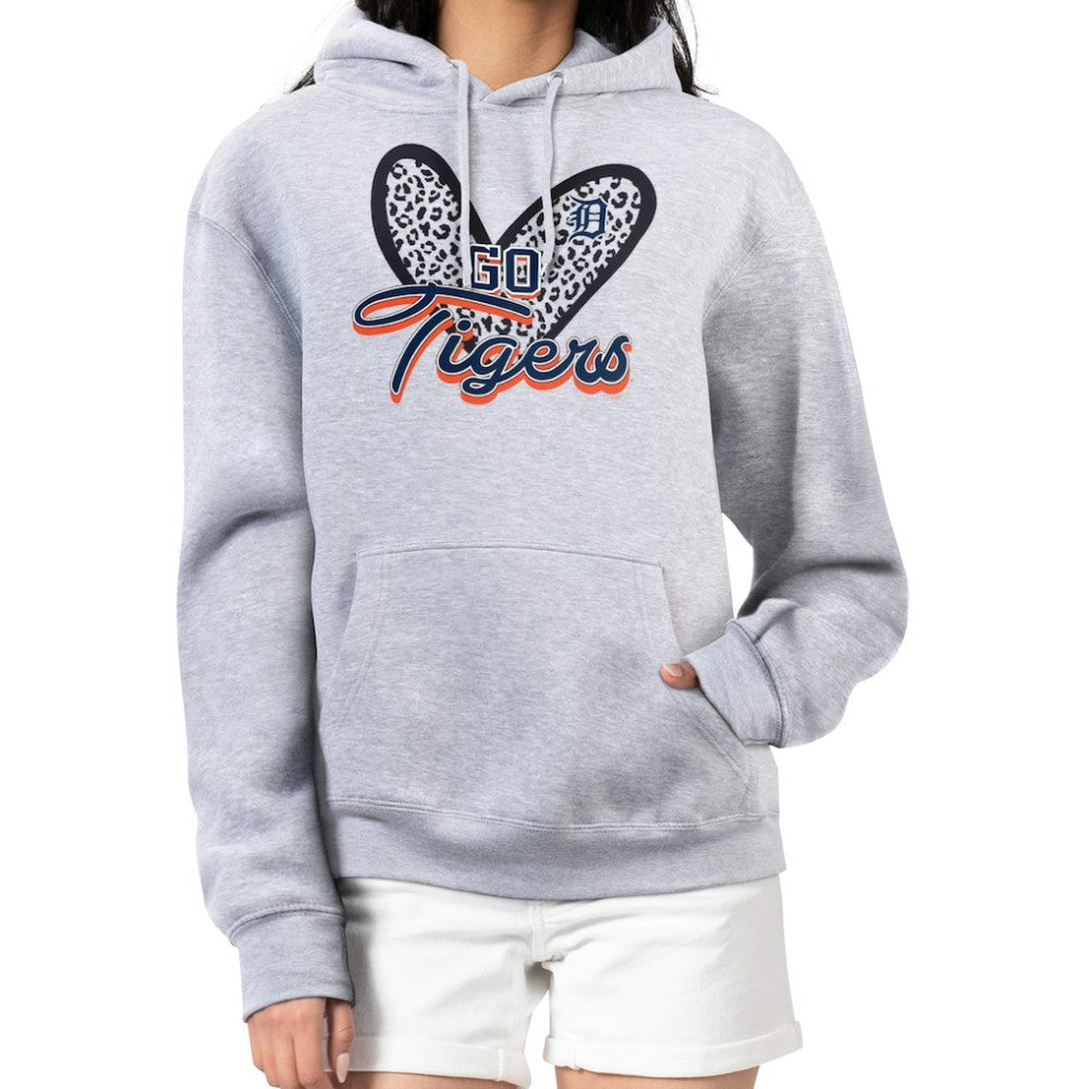 Detroit Tigers G-III 4Her by Carl Banks Women's Leopard Heart Pullover Hoodie - Heather Gray Hoodies